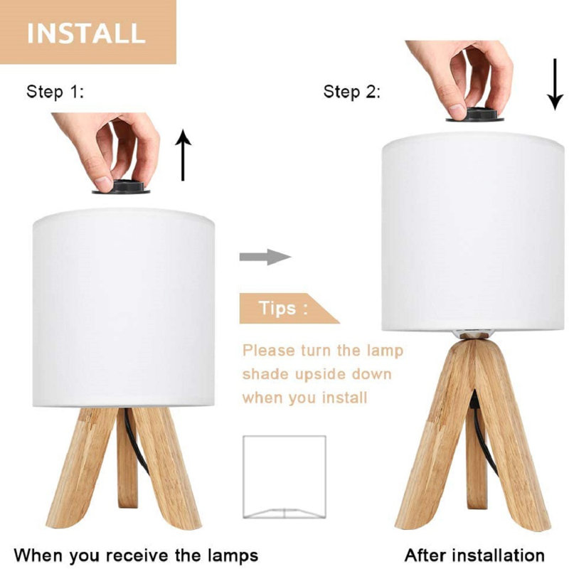 Corrigan Studio Small Table Lamps Set Of 2 Wooden Tripod Nightstand Lamps For Bedroom Living Room Office Home With Fabric Shade Fabric Shade